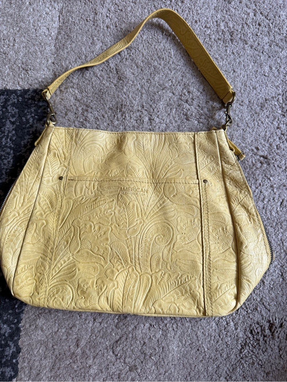 American Leather CO Embossed Floral Western Boho Chic Shoulder Bag in Yellow